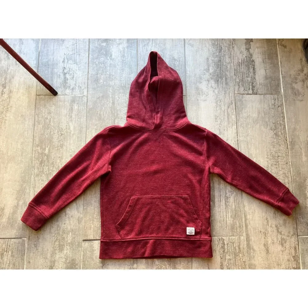 GAP KIDS Boys Youth Maroon Waffle Knit Textured Hoodie Pullover Sweatshirt M 8-9